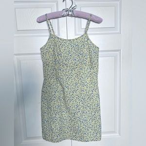Rocket Candy Ruched Bust 100% Cotton Yellow Floral Print Cami Mini Dress-Size M
